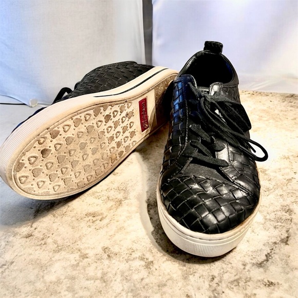 Brighton Ferrara Monte Leather Sneakers Black Woven Sz 9M Ret $235 Padded Comfy - Picture 8 of 8